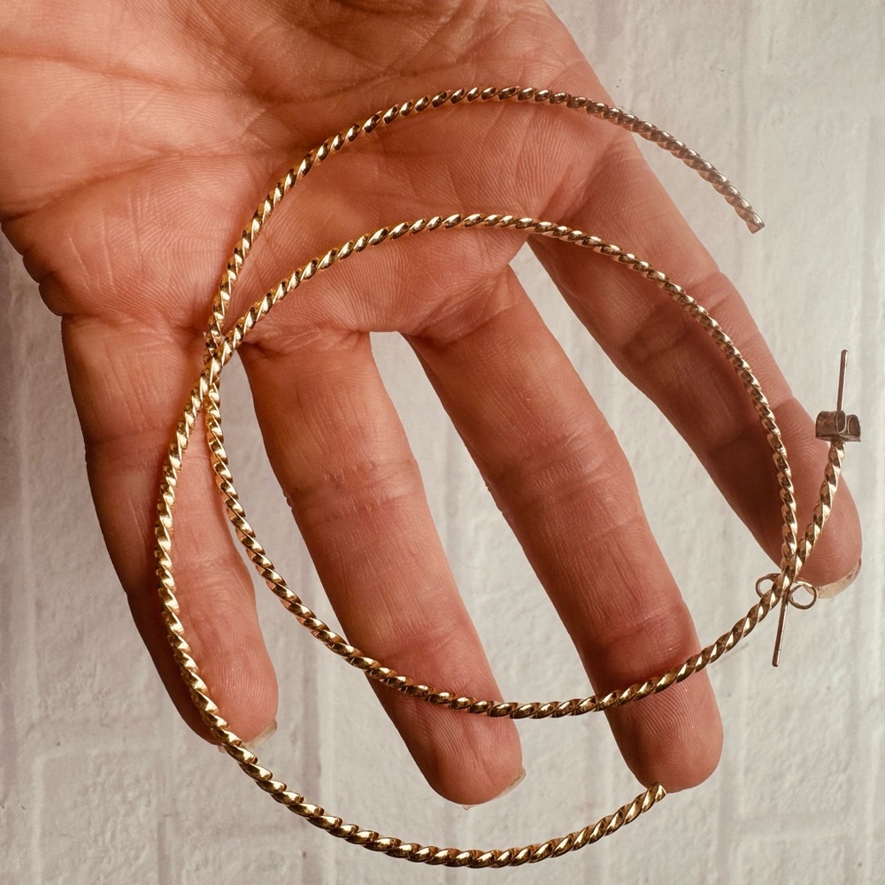 Melinda Maria Twisted Gold Hoop Earrings 3”